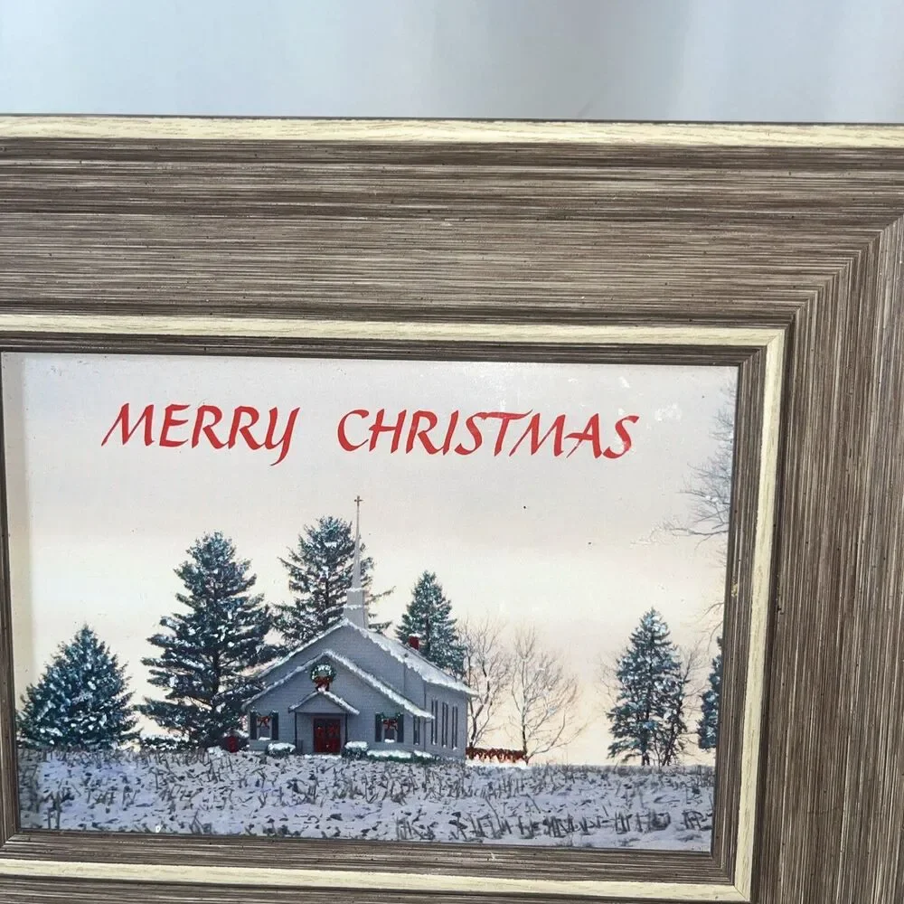 Merry Christmas Picture Decoration A Church In The Winter Frame 10.5 “ X 8.5 “